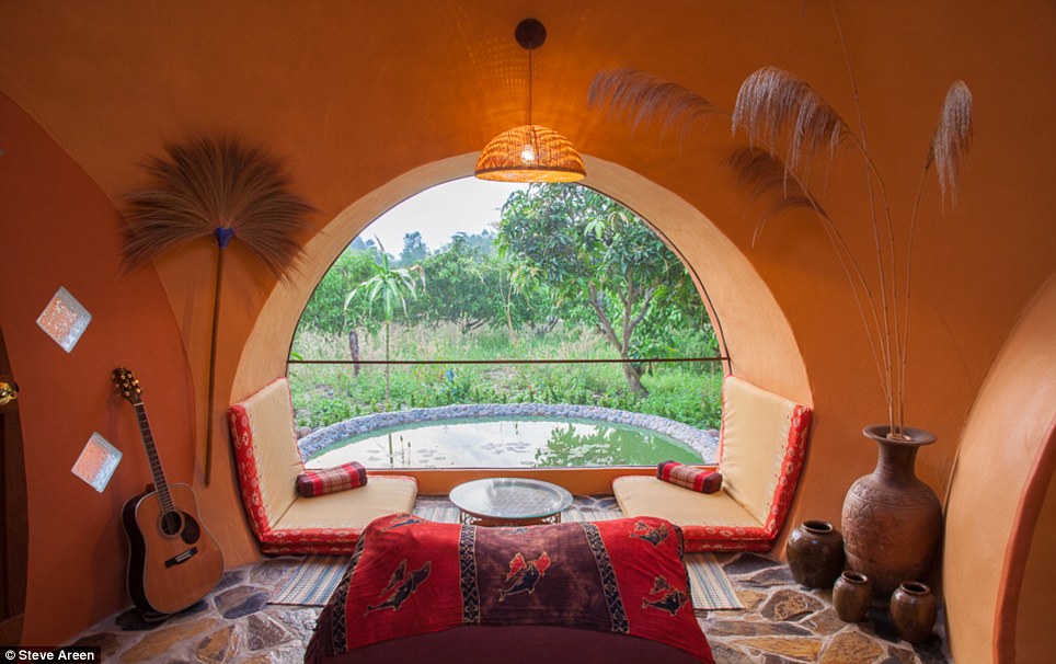 The dome home was built using cement blocks and clay bricks