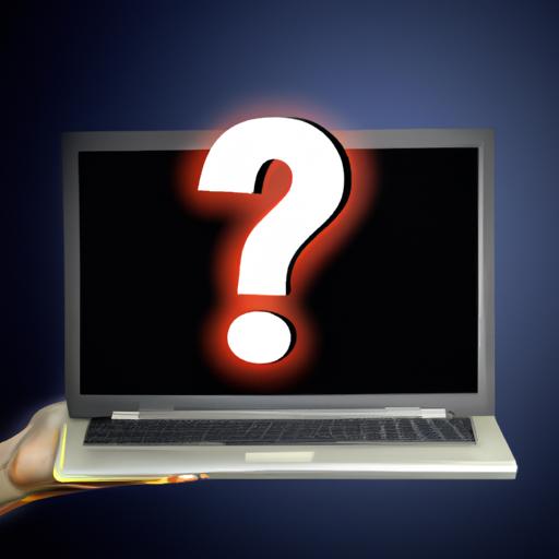 Một người cầm laptop với một dấu hỏi trên màn hình.