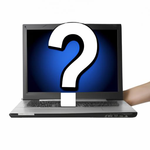 Một người cầm laptop với dấu hỏi trên màn hình.